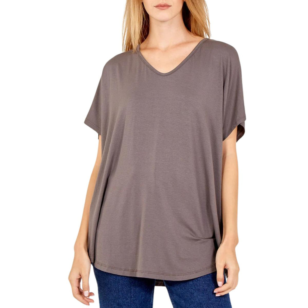 Valeria V Neck T-Shirt Loose Fit Mocha Brown - Sugarplum Boutique