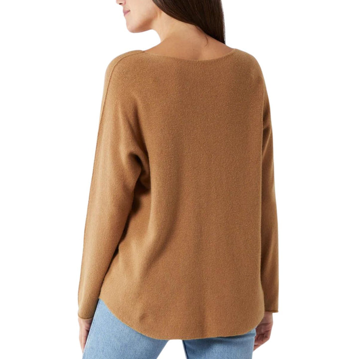 Vienna V Neck Jumper Seamed Arm Camel Brown - Sugarplum Boutique